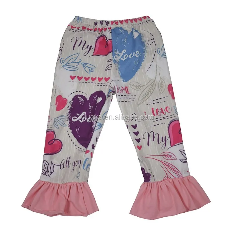 

Europe America Kids Valentines Top Selling Casual Leggings Ruffle Sleeve Children Pants, Picture