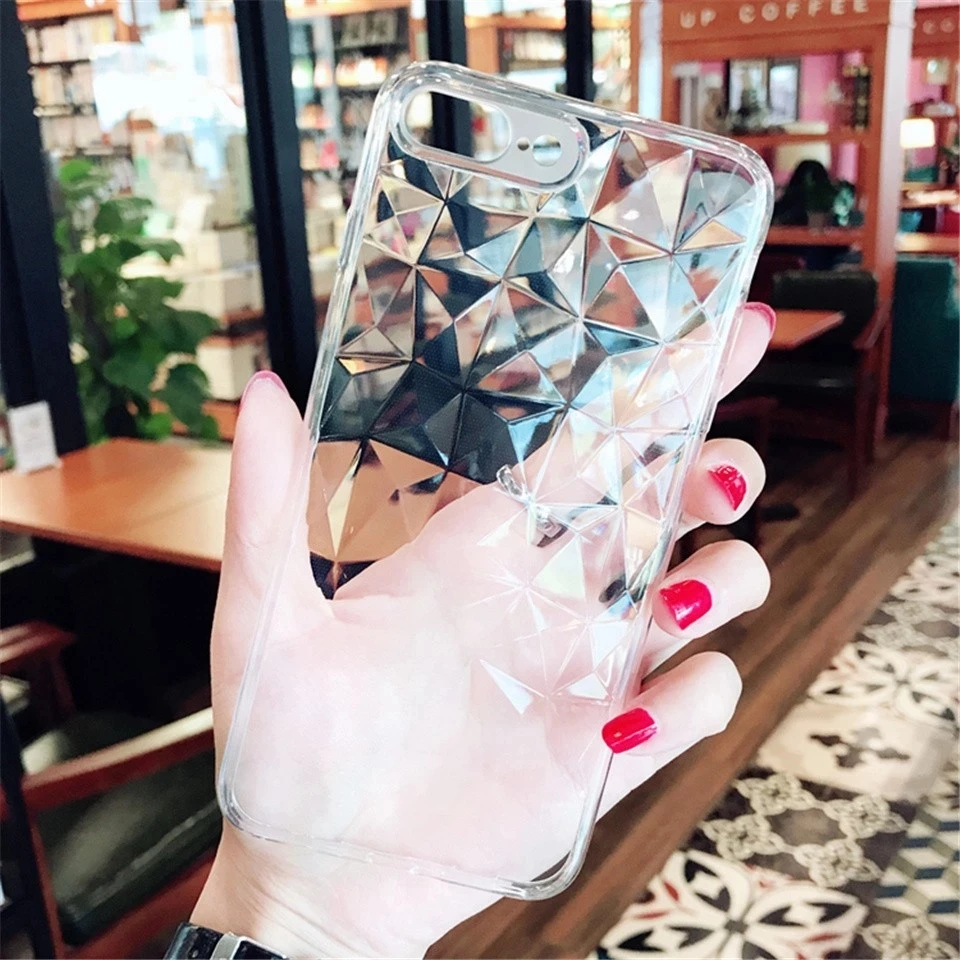 

LOVEBAY Luxury 3D Diamond Texture Clear Phone Case for iPhone X XR XS Max Soft Transparent Case Cover for iPhone 8 7 6s Plus