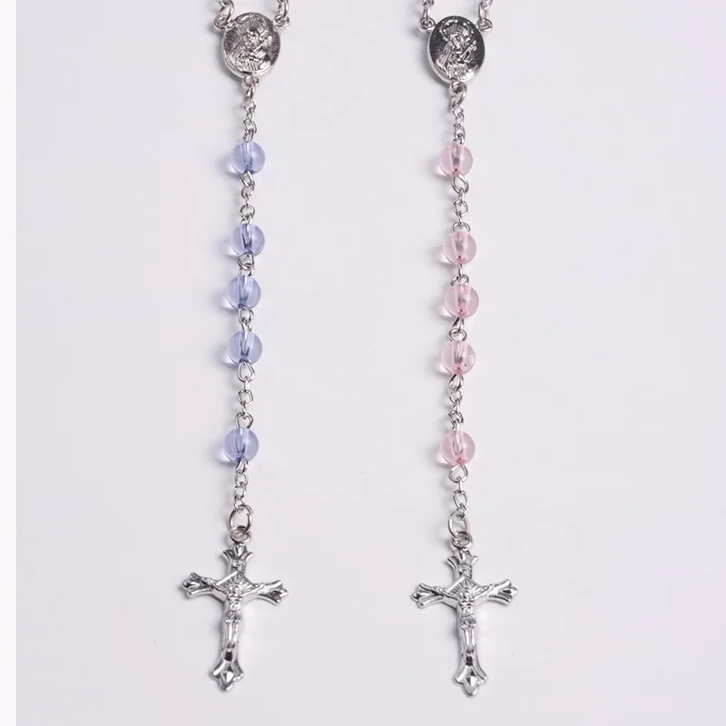 Hotselling Pink Clear Round Beads Rosary Religious Catholic Sterling