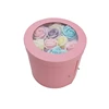 Manufacture revolving round shape gift box with drawer and clear pvc window for flowers