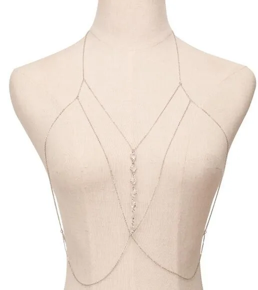 

Simple Chain Multilayer Rhinestone Crystal Necklace Sexy Bikini Body Belly Waist Chain, Gold ,silver