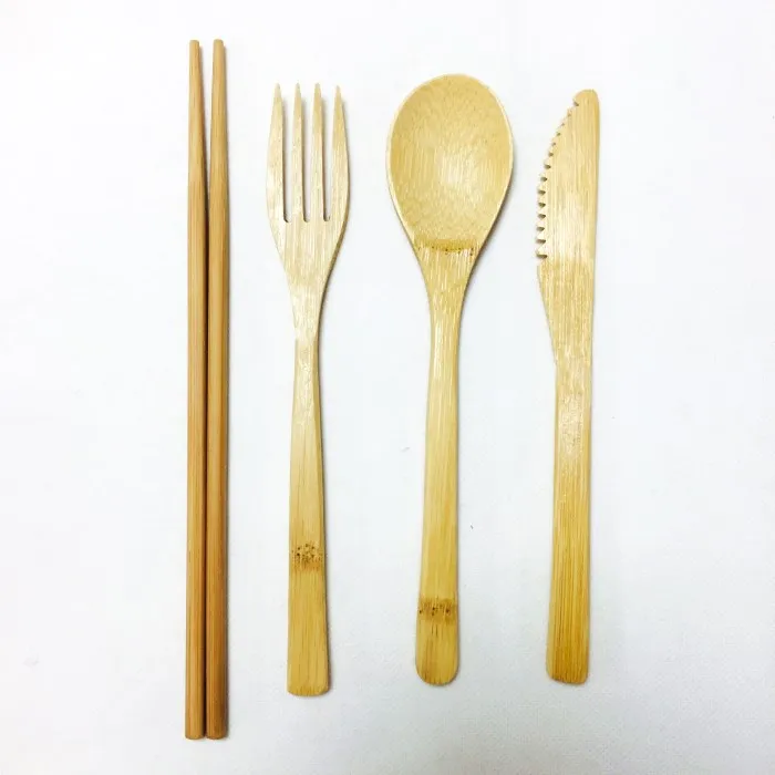 

Natural bamboo cutlery dinnerware set with spoon knife fork and chopsticks