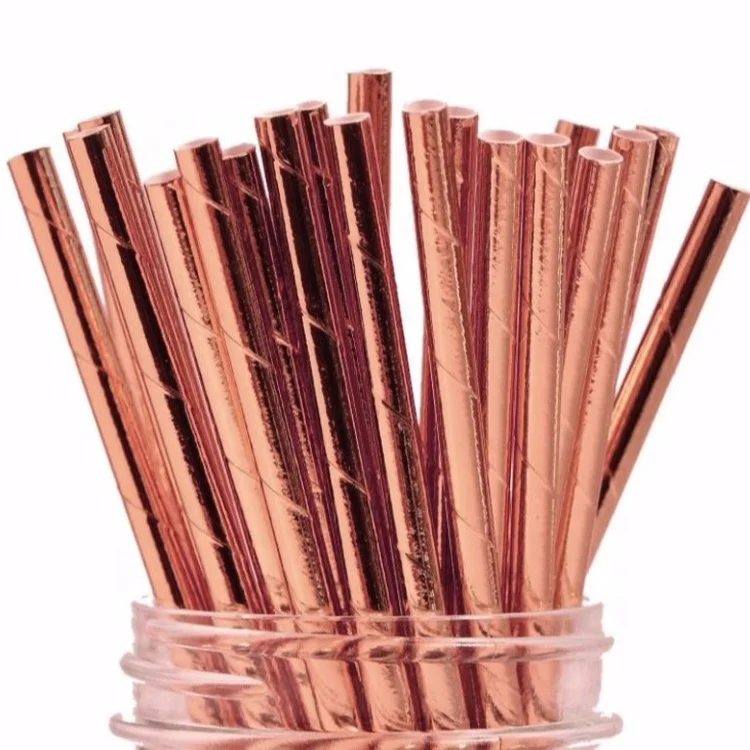 

25pcs Metallic Gold Silver Rose Gold Paper Straws for drinking for party decoration, Can printing as your requirement