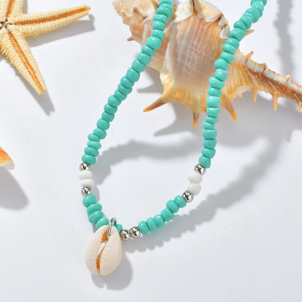 

Bohemia Turquoise Conch Shell Choker Necklace Seashell Seed Beaded Strand Necklace