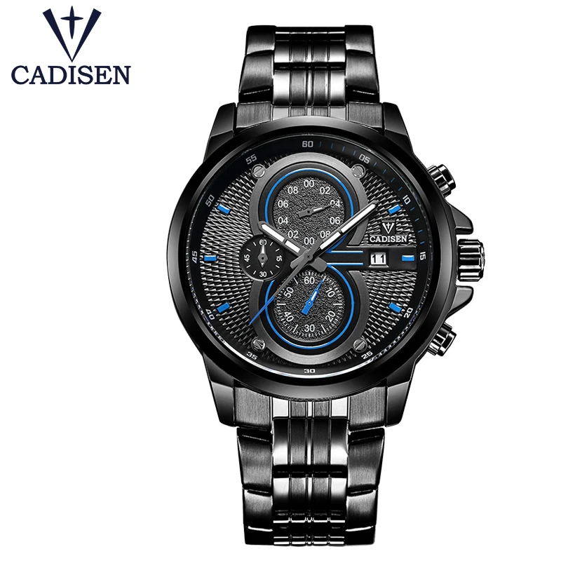 New Watches Cadisen 9054 Full steel band mens chronograph military watch 3ATM Waterproof watch men homage