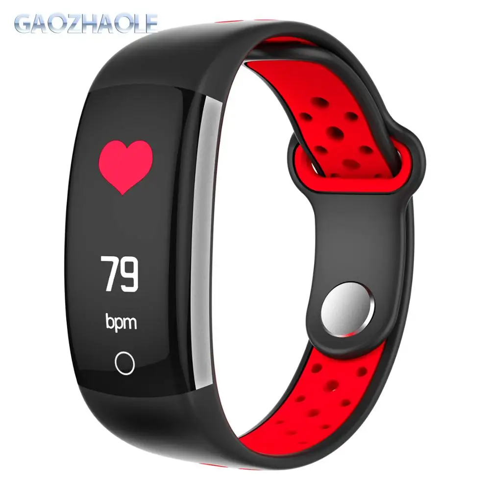 

Q6 Smart Bracelet with Colorful Screen Heart Rate Blood Press Respiratory Fitness Tracker q6 silicone Smart band android ios, Black-red;grey;blue-white