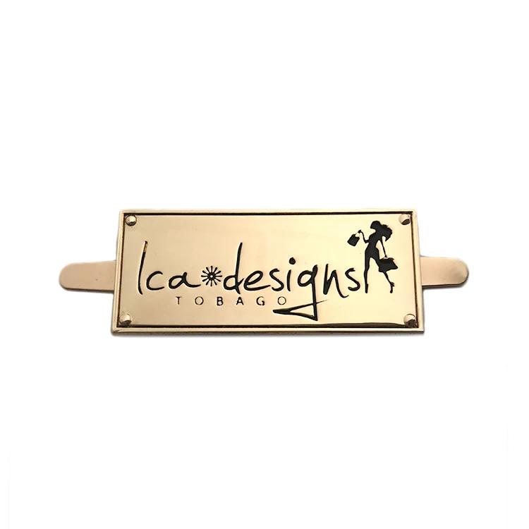 

Custom made engraving brand logo handbag alloy with pin metal logo tags label, Gold or custom