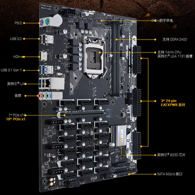 

B250 MINING EXPERT S1151 ATX MINING EXPERT board to support 19 Pcie slots