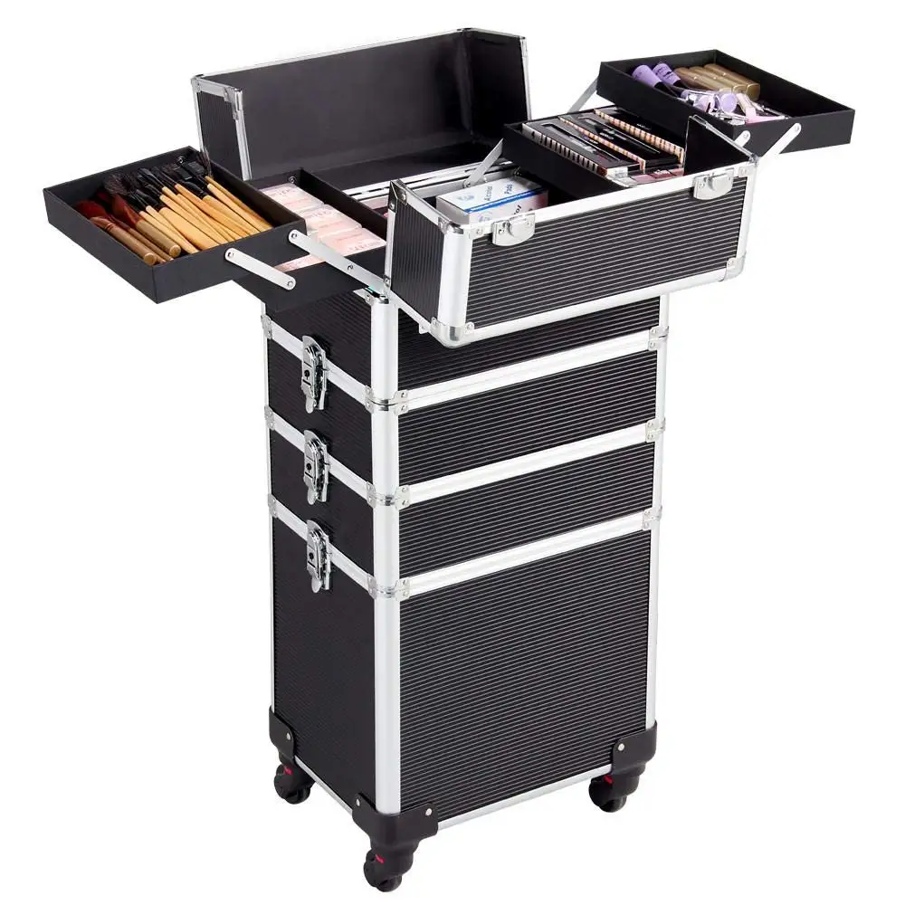 Rolling Makeup Trolley Nail Technician Vanity Box Cosmetics Beauty Case ...