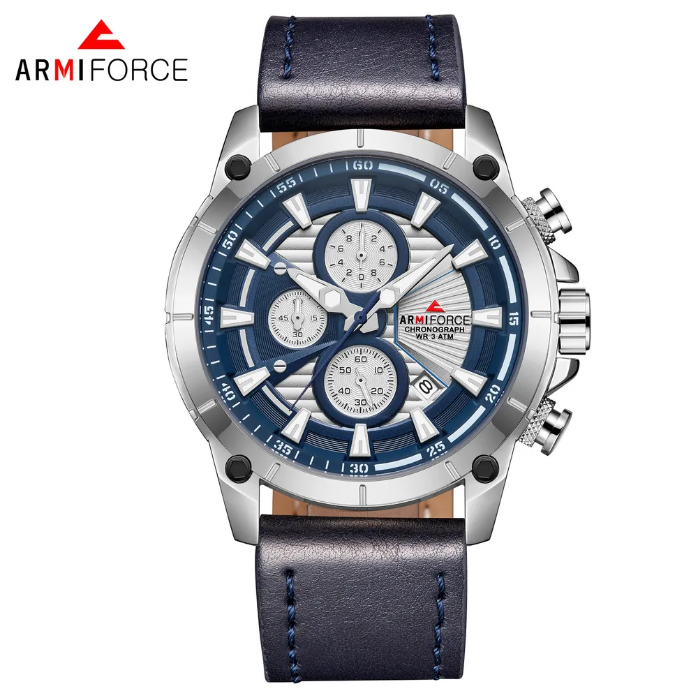 

ARMIFORCE AF8007 Men Quartz Watch Leather Band Luminous Hands Stopwatch