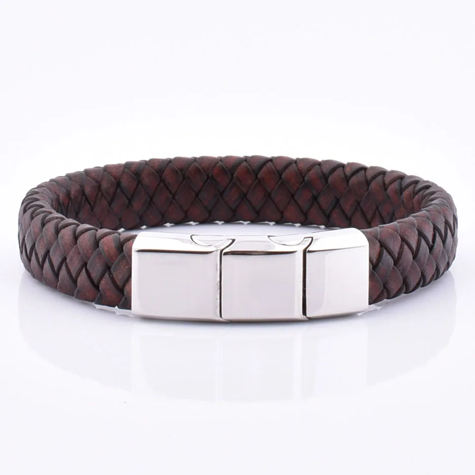 

Yitenong Fashion Woven Bracelet Stainless Steel Adjustable Braided Vintage Brown Leather Bracelet