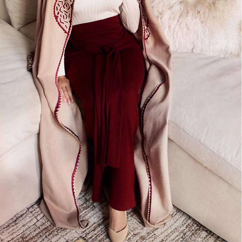 

2143#2019 islamic skirt jersey fabric women dresses with belt plus size long maxi dress skirts for muslim women, Black,red,green,white