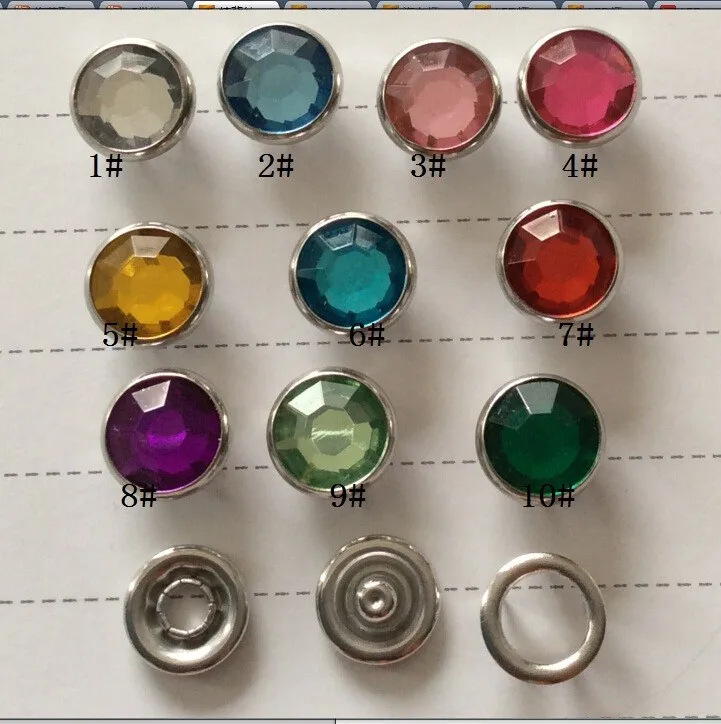 

10MM rhinestone pearl Press Studs Snap Fastener Popper Prong Ring snap button for Clothes Sewing for baby clothes