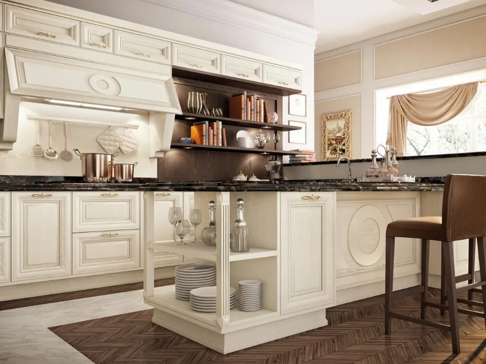 Luxury Classic European Style Kitchen L Shaped Solid Wood Kitchen