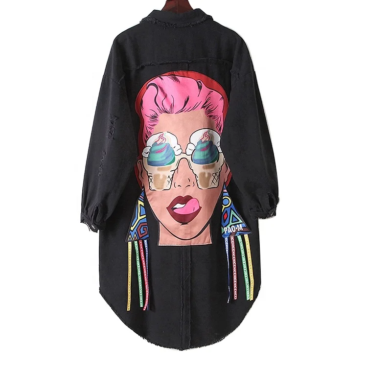 

2019 New Arrival Women's Sweatshirts Denim Jeans Jacket Size 4XL Loose Thin Women Fashion Tops Full Sleeve T Shirt Dress, Black