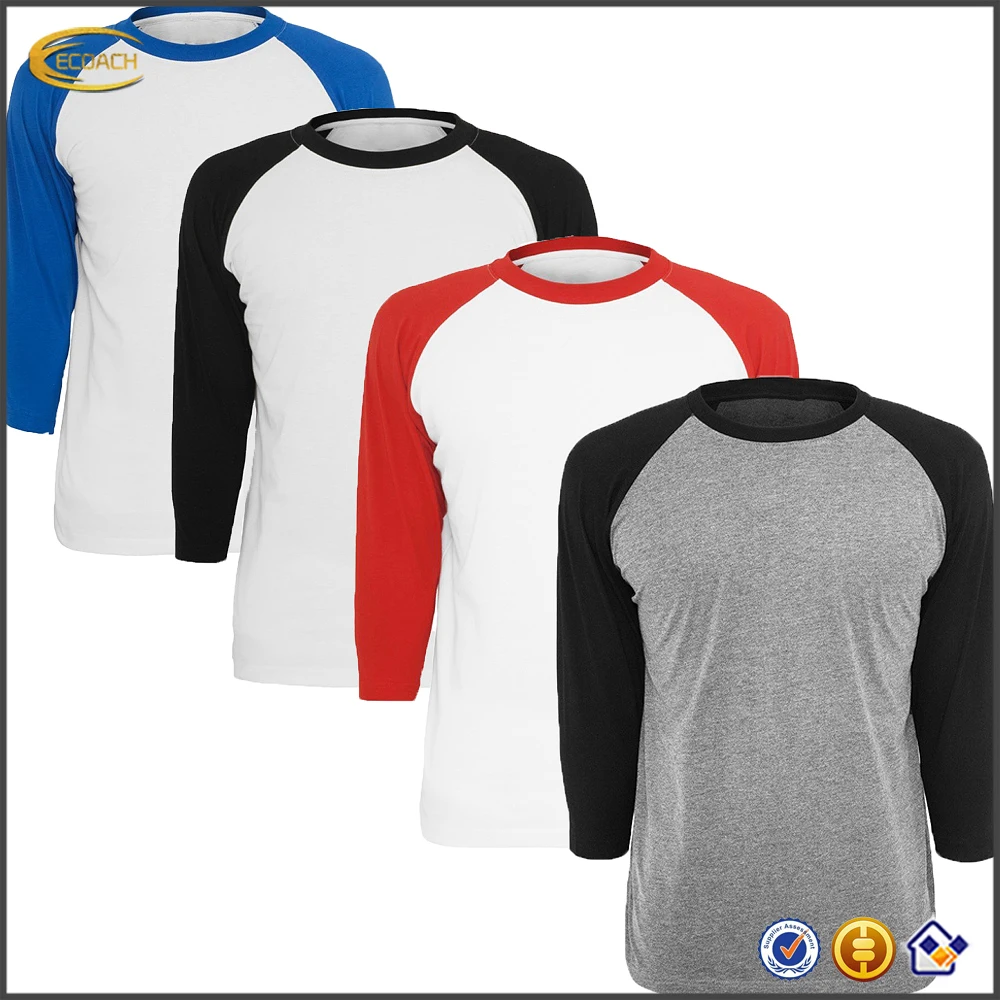 

Ecoach 100%cotton 3/4 raglan sleeve color combination men baseball jersey wholesale custom baseball t shirt, Beige;black;blue