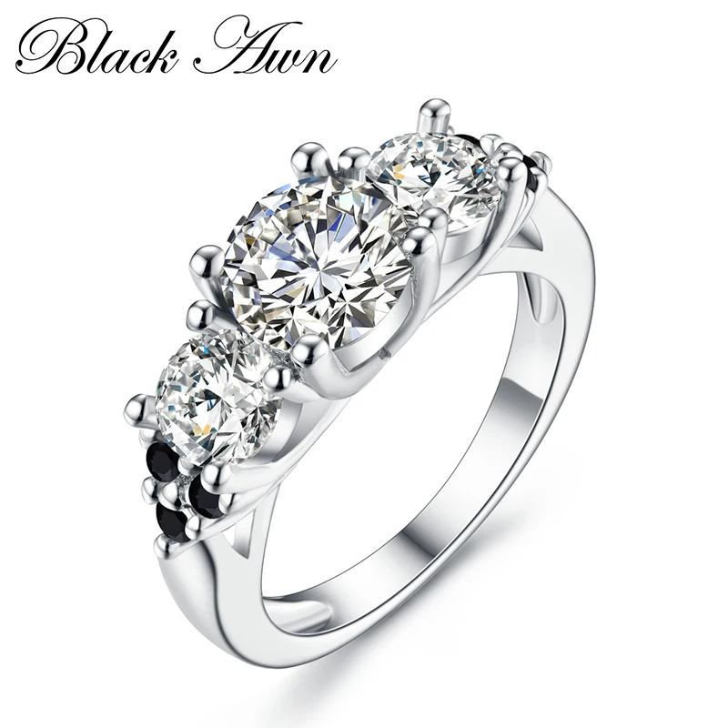 

[BLACK AWN] Neo-Gothic 4.5g 925 Sterling Silver Jewelry Trendy Wedding Rings for Women Engagement Ring Femme Bijoux Bague C164