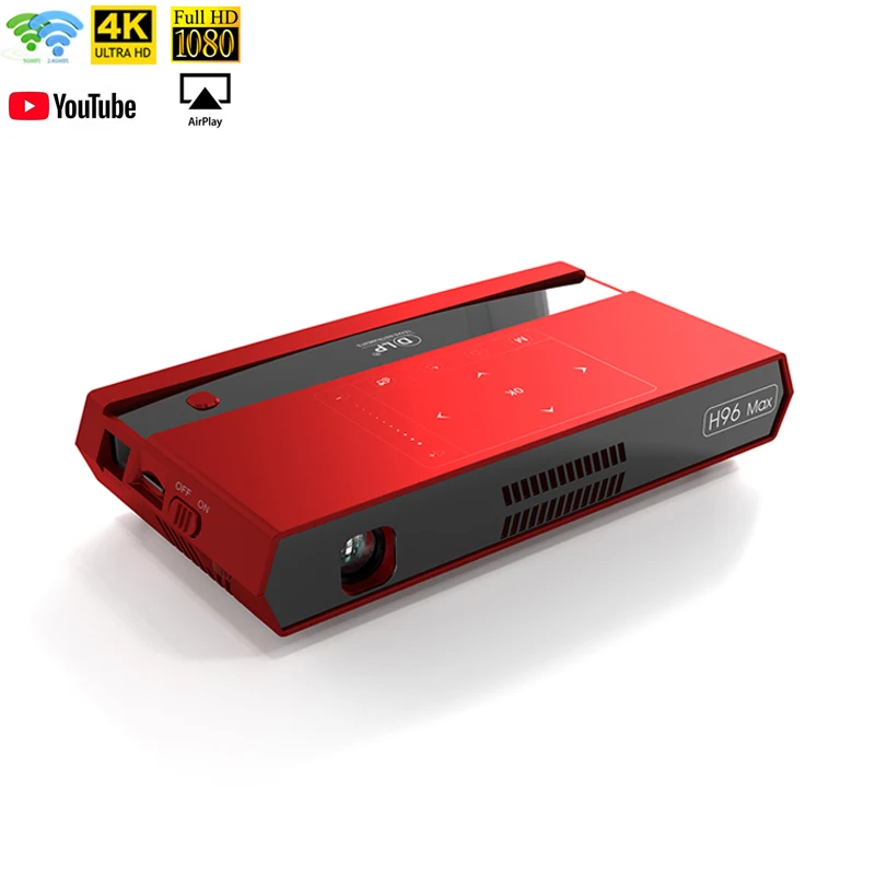 

Newest H96 Max Mini Projector 2.4G+5G Dual Wifi BT4.1 S912 Octa Core H96max Portable Projector, Red