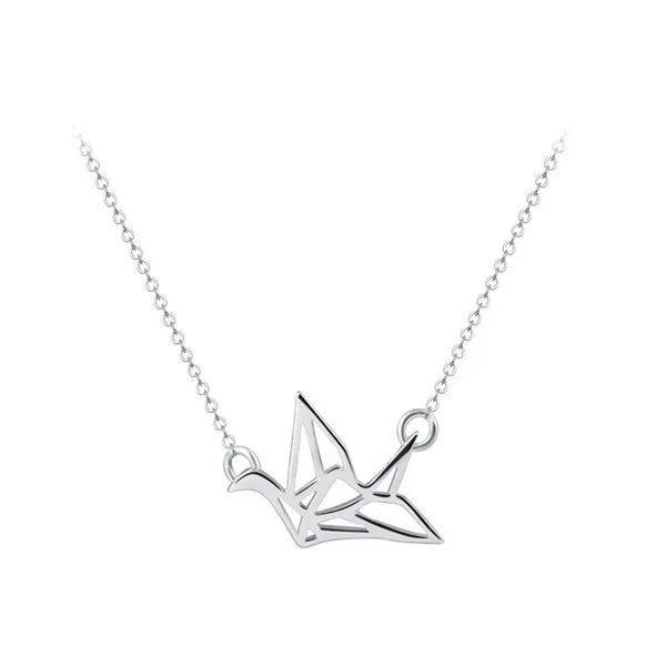 

China Fashion Jewelry Eternal Love and Hope Symbol Paper Crane Shaped Pendant Necklace Jewelry 2018 with Silver Chain, White and rose gold