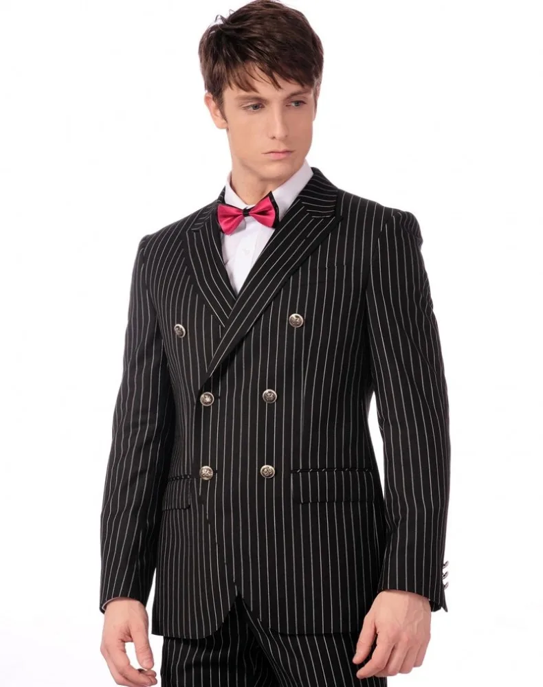 

mens designer coat suits (Jacket+Pants) WB124 Wearing Customized Groom Wedding Wear 2020 Double Breast Black With White Stripe, Default or custom