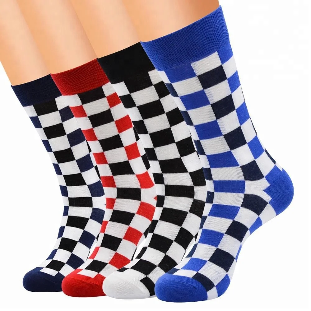 

knitted jacquard checked cotton socks customized