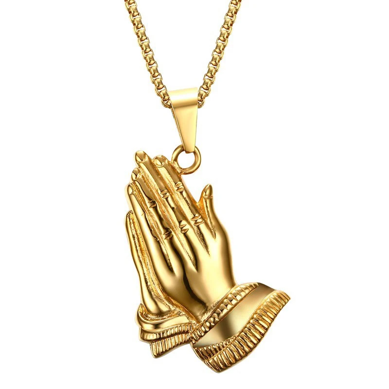 

Mens stainless steel prayer hand pendant jewelry necklace, As picture shows