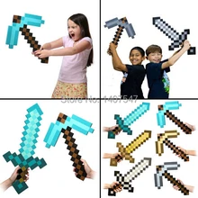 2pcs 1lot Newest Design Game Toy Diamond Sword Foam Mosaic diecast pickaxe and sword kids christmas
