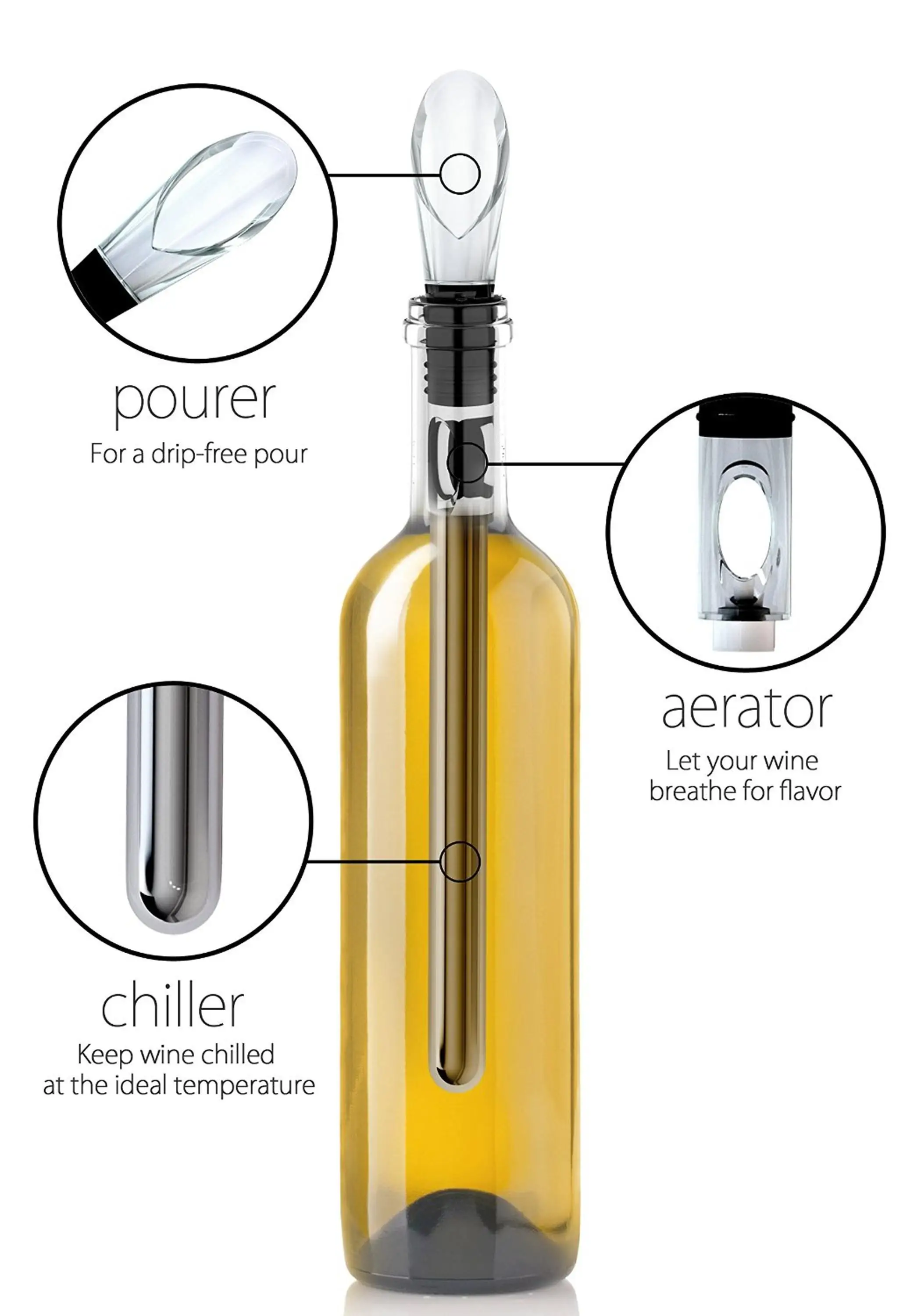 Wine Chiller Stick 3in1 Stainless Steel Wine Bottle Cooler Stick