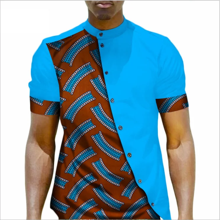 Cotton Men's Short Sleeve Shirt/wax Fabric Printing Contrast Color ...