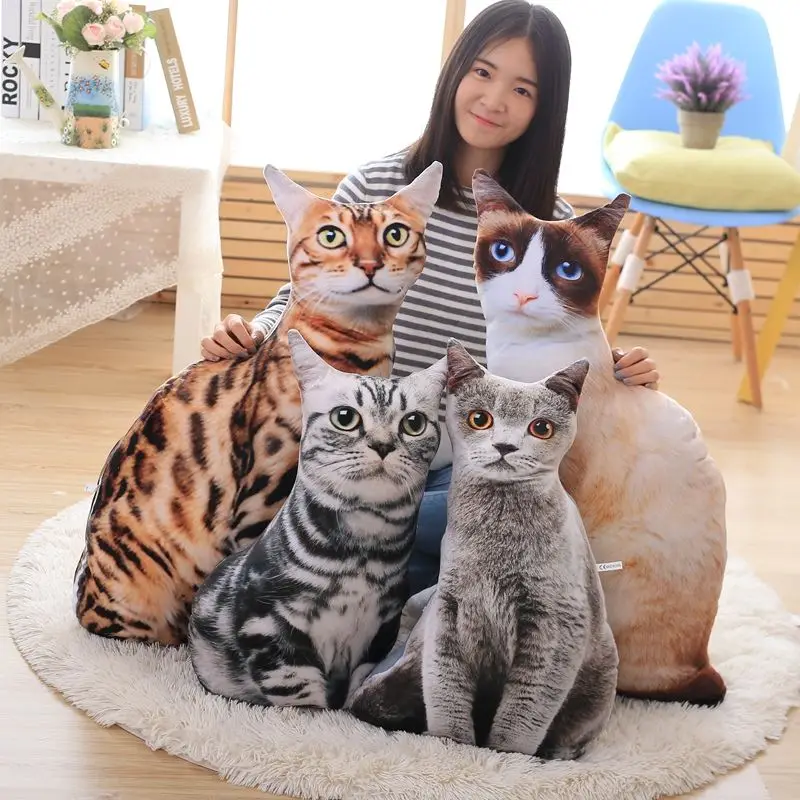 

50/75cm Wholesale New Style Artificial Cat Plush Toys 3D Printing Cat Pillow Cushion Cloth Doll Birthday Gift baby