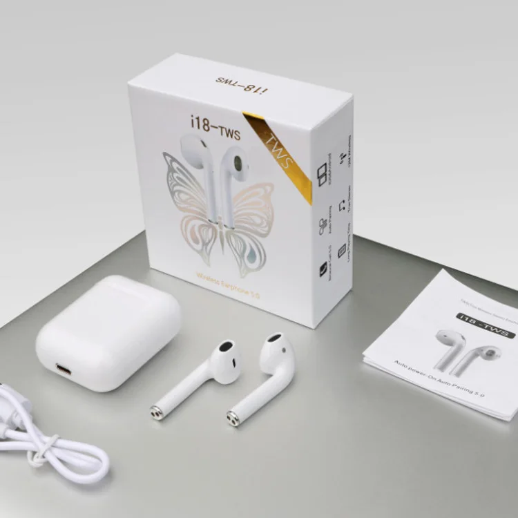 

2019 New i18 tws Wireless Earphones BT 5.0 Headphone Touch Control Automatic Pairing Earbuds with charging box