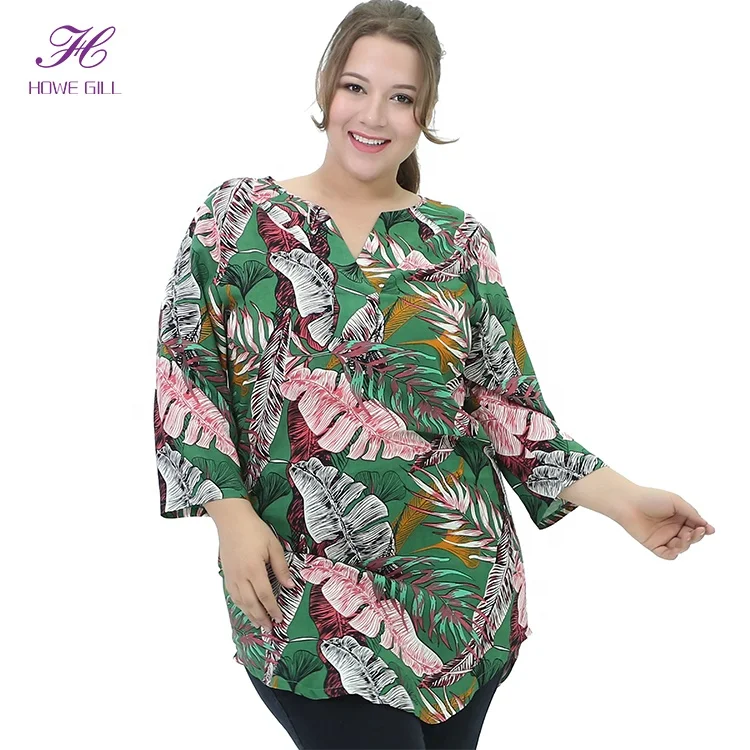 

2019 plus size mid sleeve women clothes floral blouse for fat women wear