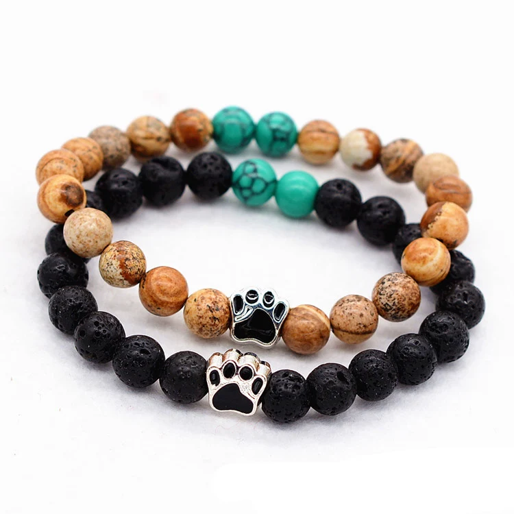 

New Arrival bead bracelets Natural tiger eye beaded bracelets volcanic stone drops dog paw bracelets, Picture shows