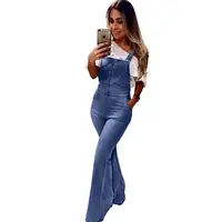 

Fashion Sky Blue Retro Washed Flared Women Jeans Overall