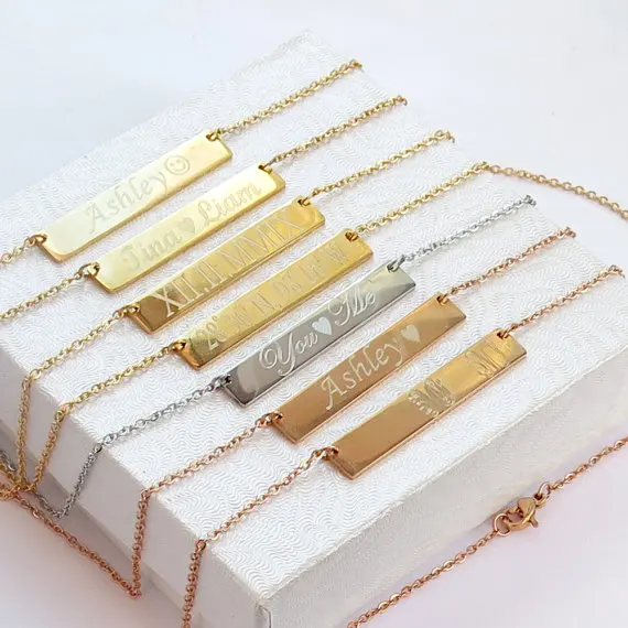 

Memorial Signature Necklace Personalized Handwriting Bar Necklace