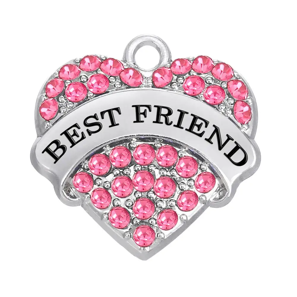 

2018 Love Engraved Best Friend Crystal Heart Metal Charm Friendship Series, Pink,white,blue