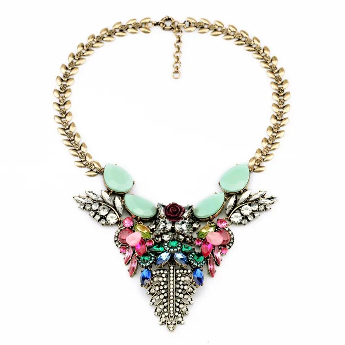 

xl00813 Huge Retro Princess Gold Plated Plants Jewelry Women Fashion Chunky Statement Necklace, As picture