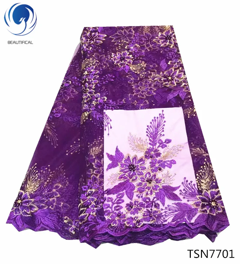 

Beautifical purple african dress beautiful fancy beaded net lace rhinestones embroidered tulle fabric TSN77, Purple;beige;peach;royal blue;f-pink;water green;burgundy