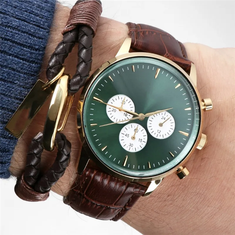 Wholesale Leather Strap Classic Watch with 3 Sub Dials Chronograph Quartz Movement Mens Watch
