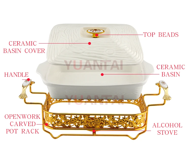 Luxury Rectangle Ceramic Chafing Dish For Wedding Ceramic Food Warmer