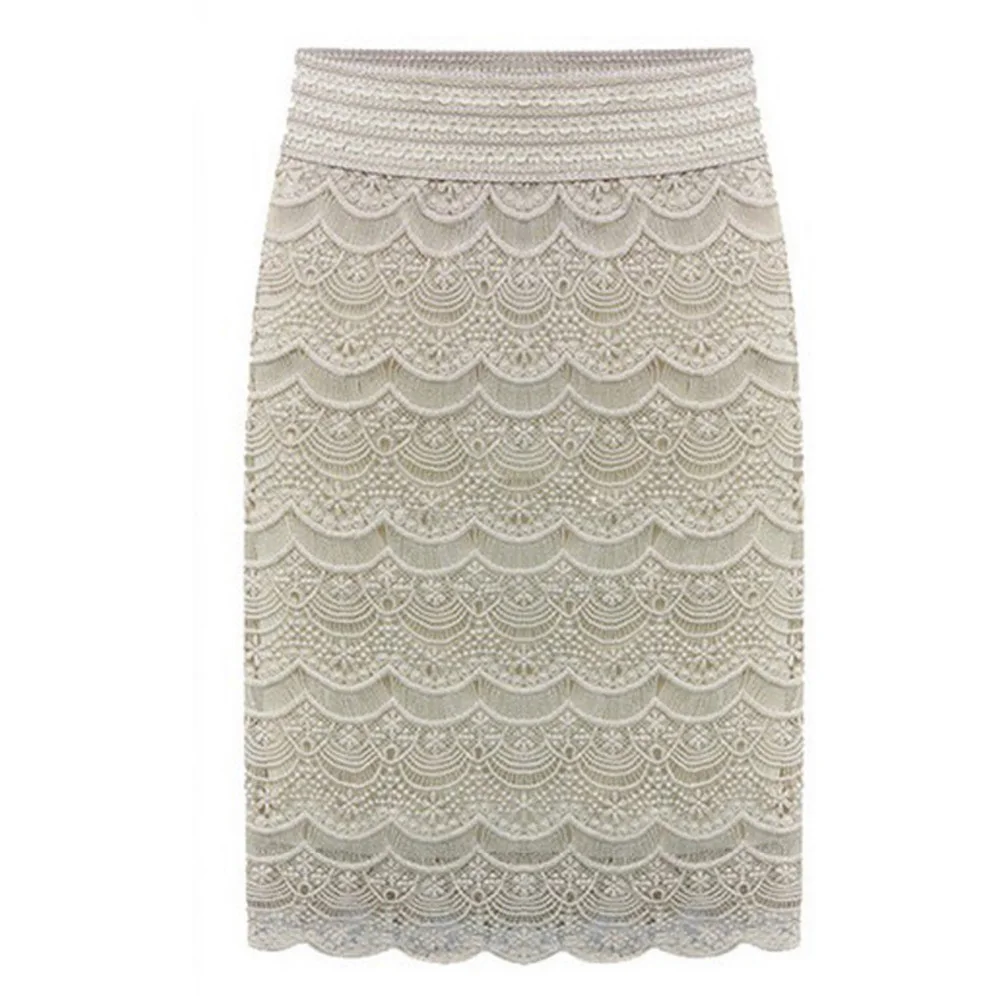 

5XL XXL Women Lace High Waist Skirts Beige Knee Length brief Office ladies faldas Praia bottoms Grunge Skort 2019 Spring Summer