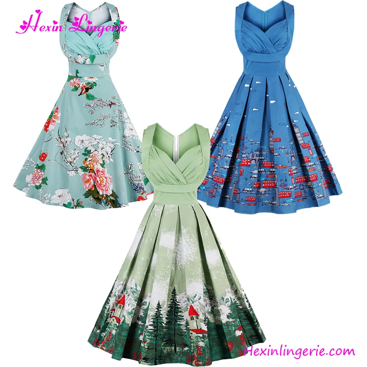 

2017 Women Sexy Elegant 1950s Vintage Retro Flower Evening Dresses, As shown evening dress