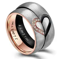 

His & Hers Real Love Heart Promise Ring Stainless Steel Couples Wedding Engagement Bands Top Ring 6mm for Valentines Gift