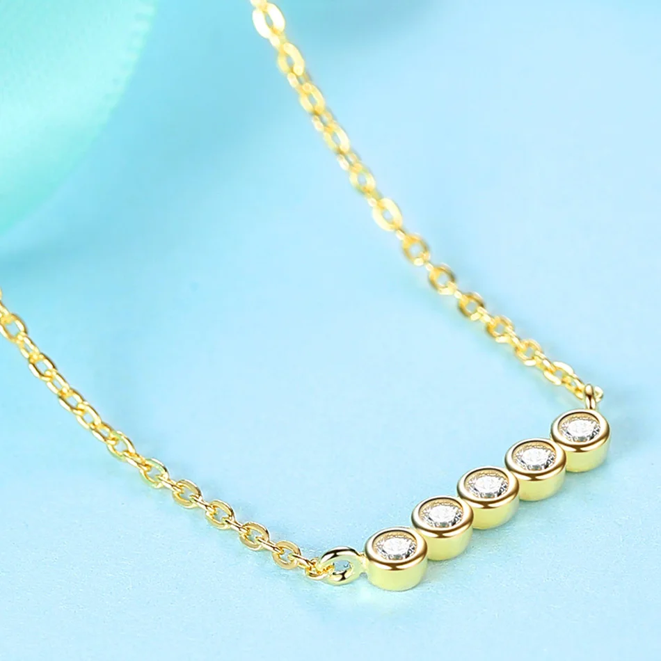 

Hot Sale 925 Sterling Silver Necklace Gold Color Round Pendant Necklace with Clear Zircon Bead Adjustable Chain