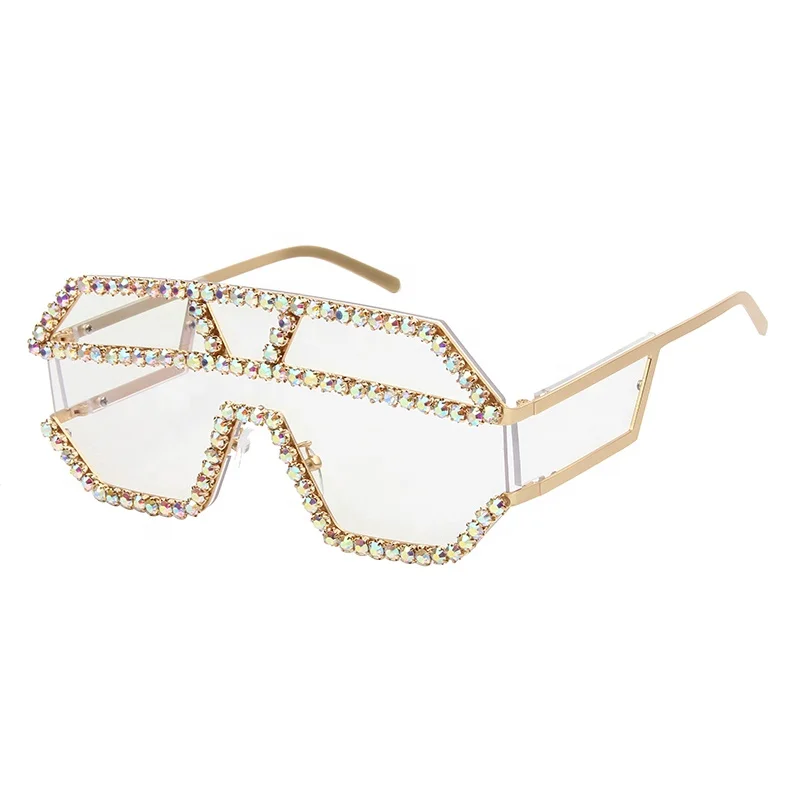 2019 Sunglasses Women Brand Designer Luxury Rhinestone Geometric Patterns Metal Oversized Sun