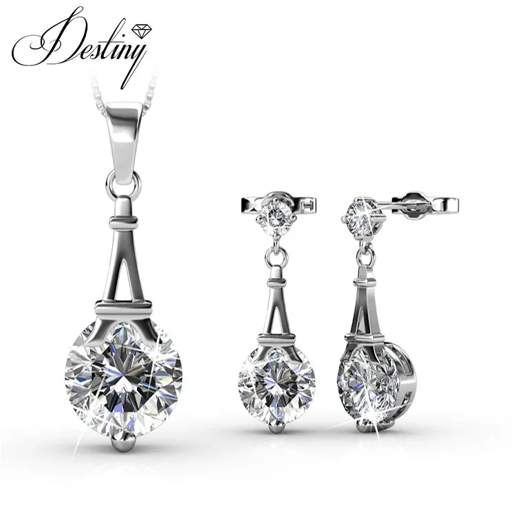 

Destiny Jewellery fashion tower shaped pendant and earrings jewelry set for wedding women made with High Quality crystals, Gold,rose,white
