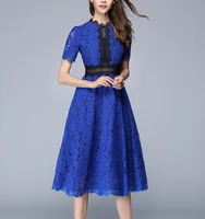 

Casual Fashion Women Clothing Hook Flower Lace Waist Party Short Sleeves Midi Dress