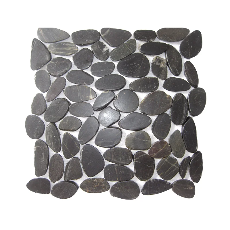 Saw Cut Decorative Flat Natural Black River Pebble Stone Mosaic Tile Buy Black Pebble Tile Black Pebble Mosaic Pebble Mosaic Tile Product On Alibaba Com