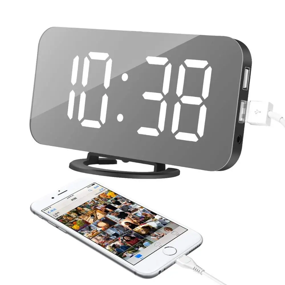 

Smart Brightness Sensor Table Desk Mirror Alarm Digital Clock for home decor, Black
