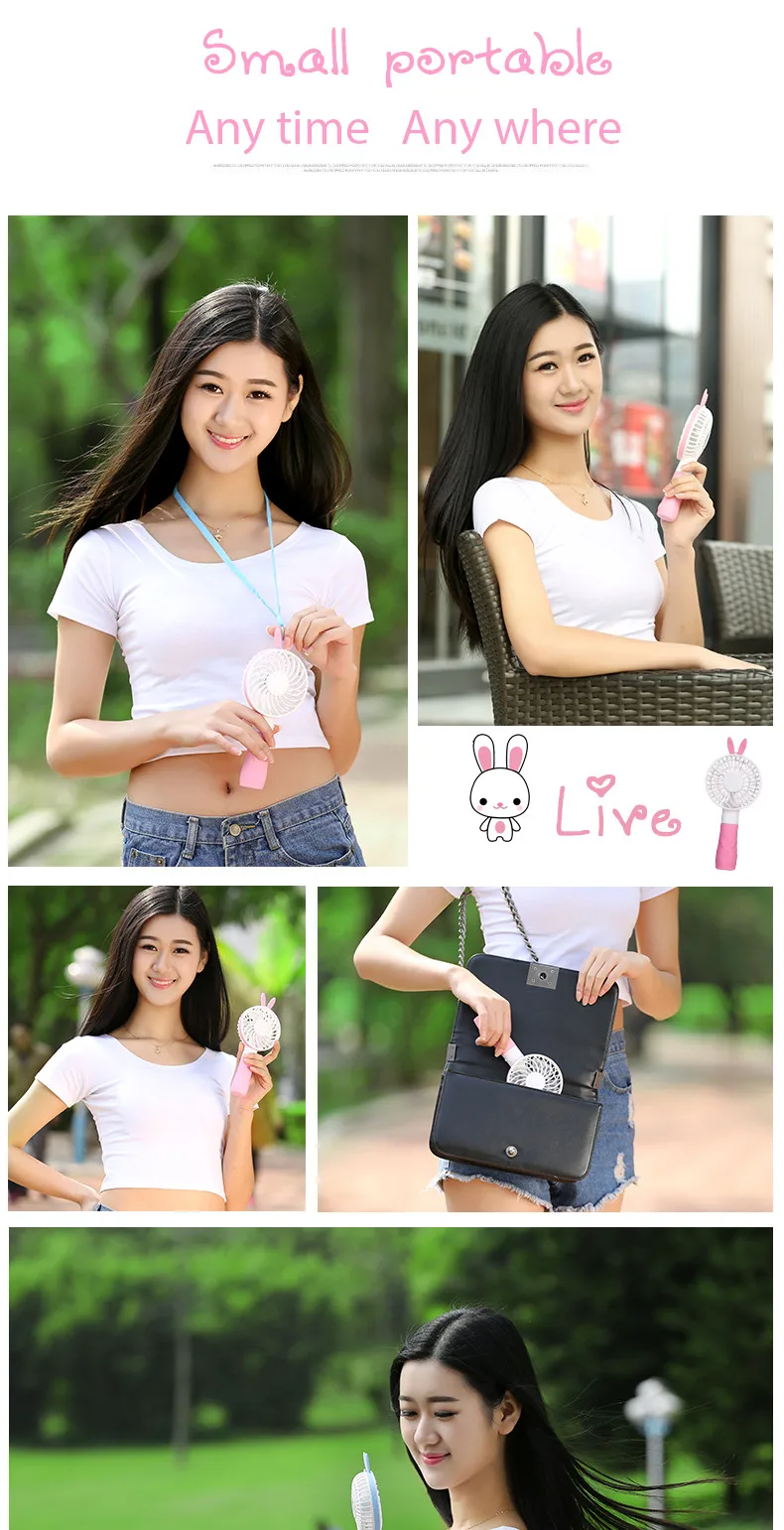 Portable 2 in 1 usb mini fan Motor Better for baby cute rabbit ears handheld mini fan rechargeble battery